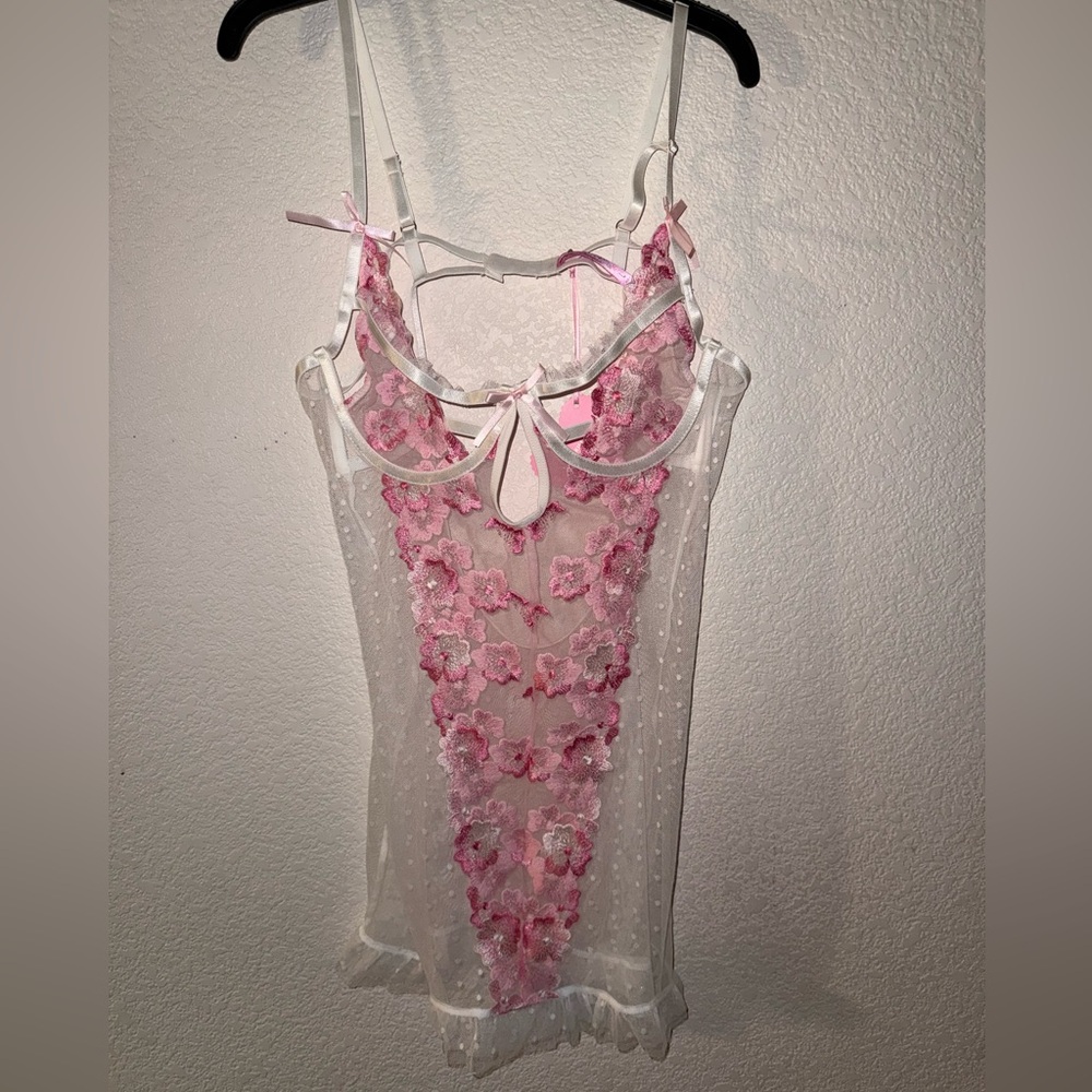 Dolls Kill Pink and White Floral mesh slip